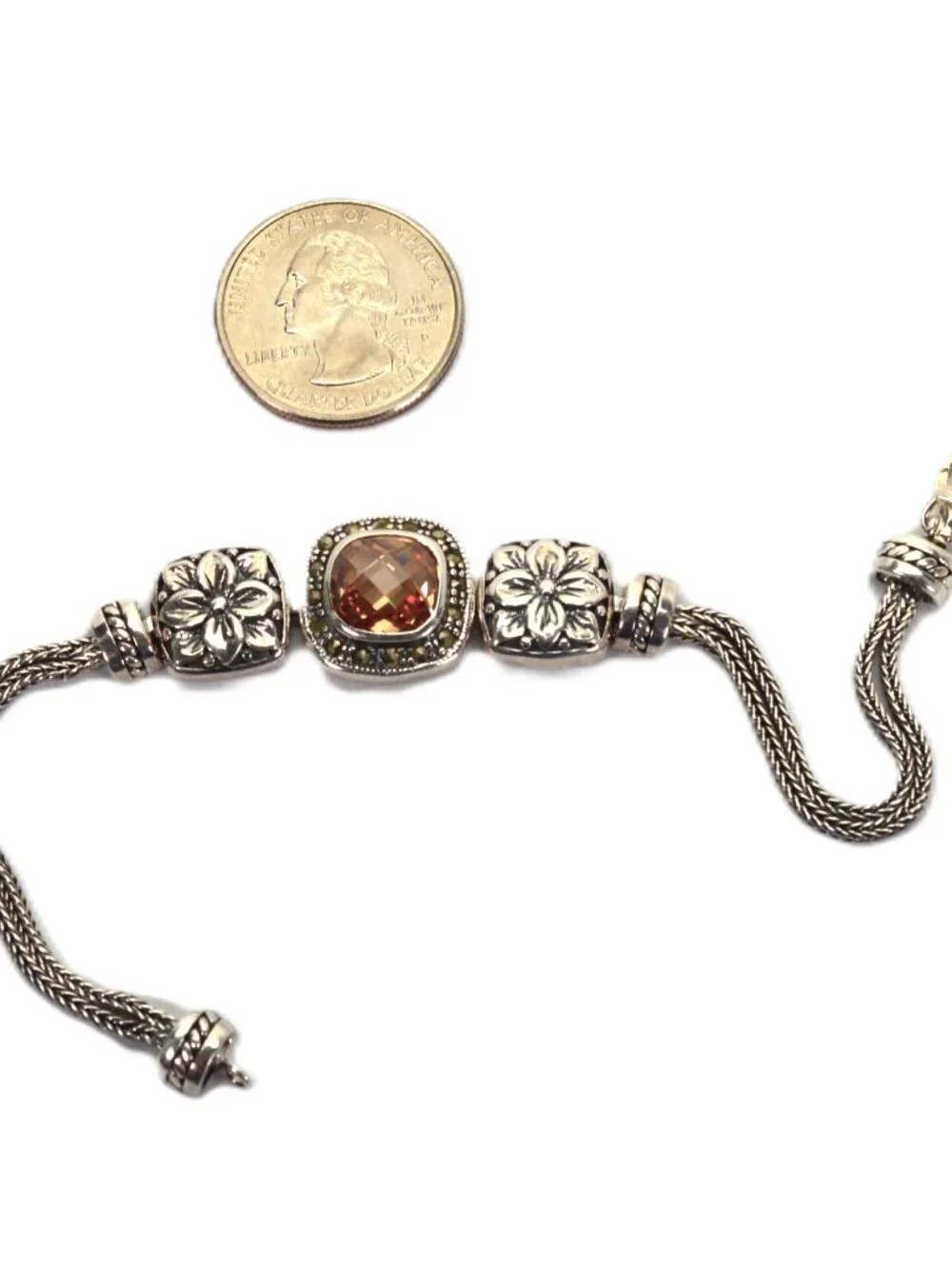 Bali Naga Artisan Crafted Sterling Silver Bracelet w Champagne Quartz